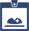 "Doctor ID badge icon featuring a person with a cross symbol on their chest."